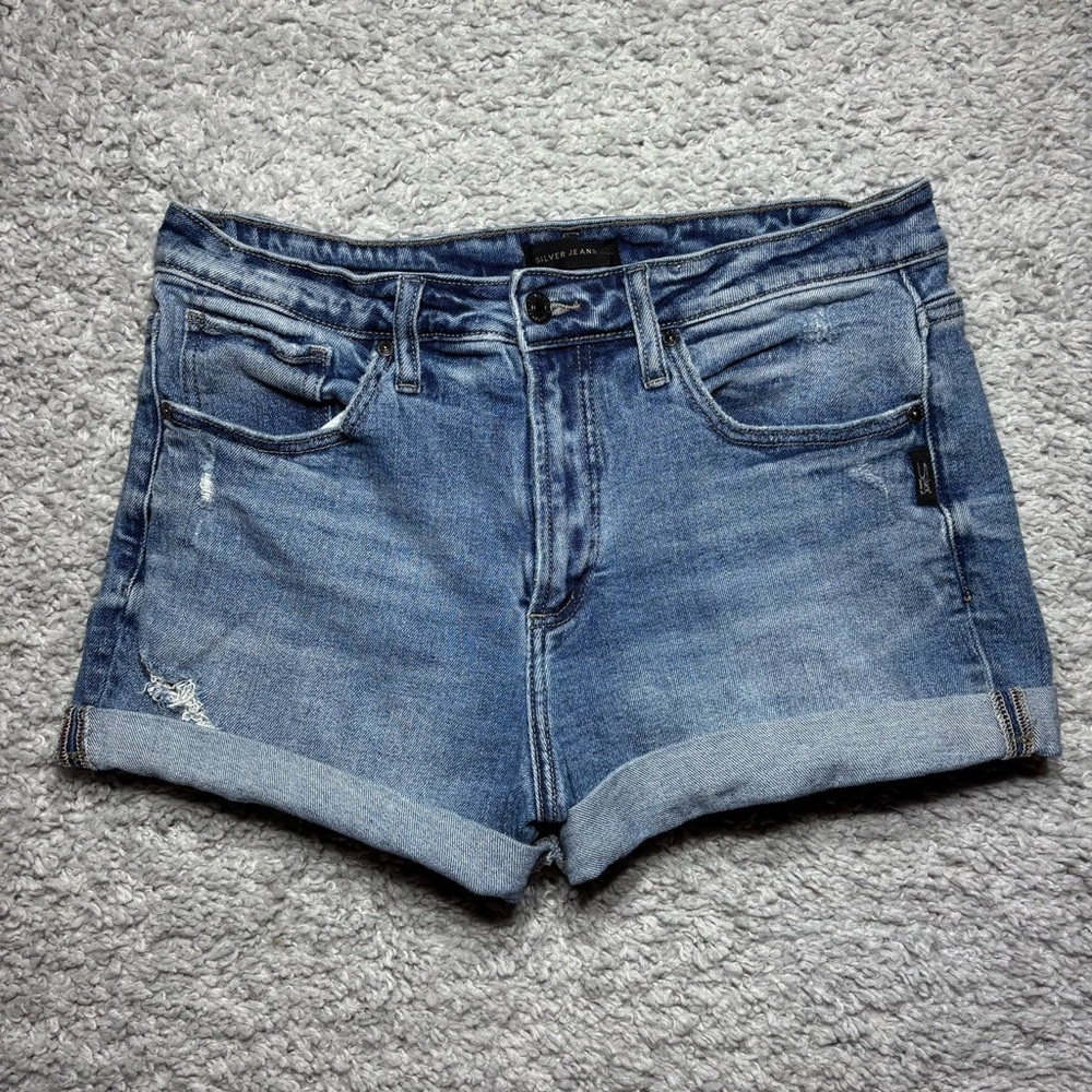 Silver Jeans Shorts Womens 30 Beau High Rise Light Distressed Selvedge Midi Vaca